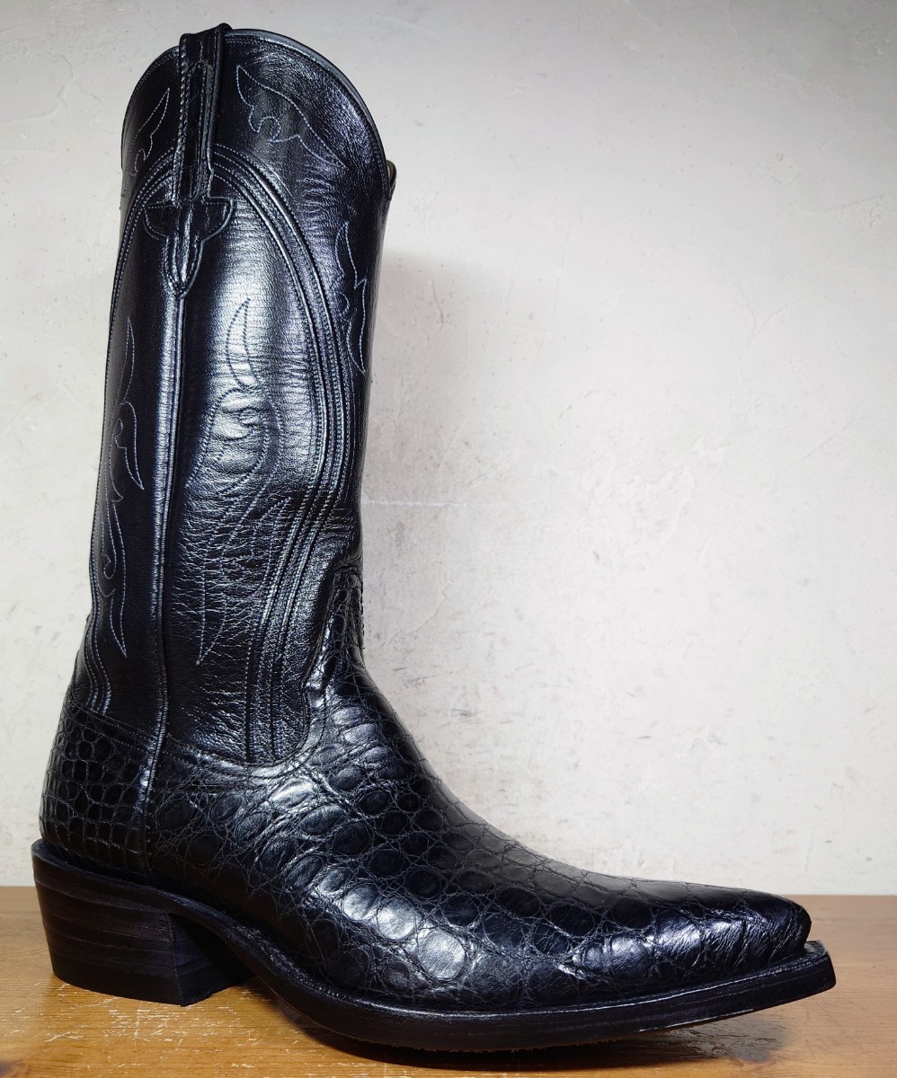 [.. put on footwear only / unused ]USA made li male ob Mercedes crocodile western boots 61/2D 24-24.5cm corresponding black pekos/lucchese luck ..