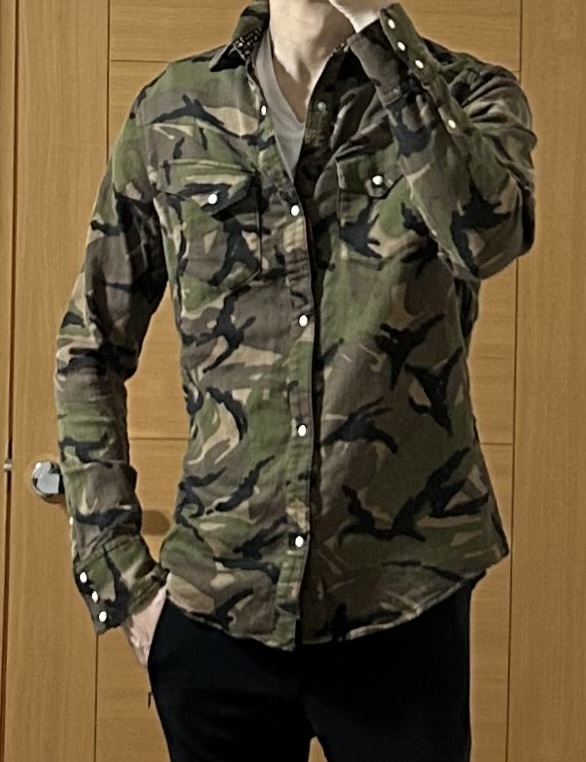 LEON掲載 定価4.5万 1piu1uguale3 DRESS 113 PLAIN SWEAT DENIM CAMO SHIRTS Ⅳ ウノピュウノウグァーレトレ スエットカモフラシャツakmwjk_画像5