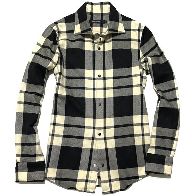 定価5.2万 1piu1uguale3 FLANNEL WOOL CHECK SNAP SHIRT Ⅲ ウールフランネルチェックスナップボタンシャツ wjk akm ジュンハシモト_画像1