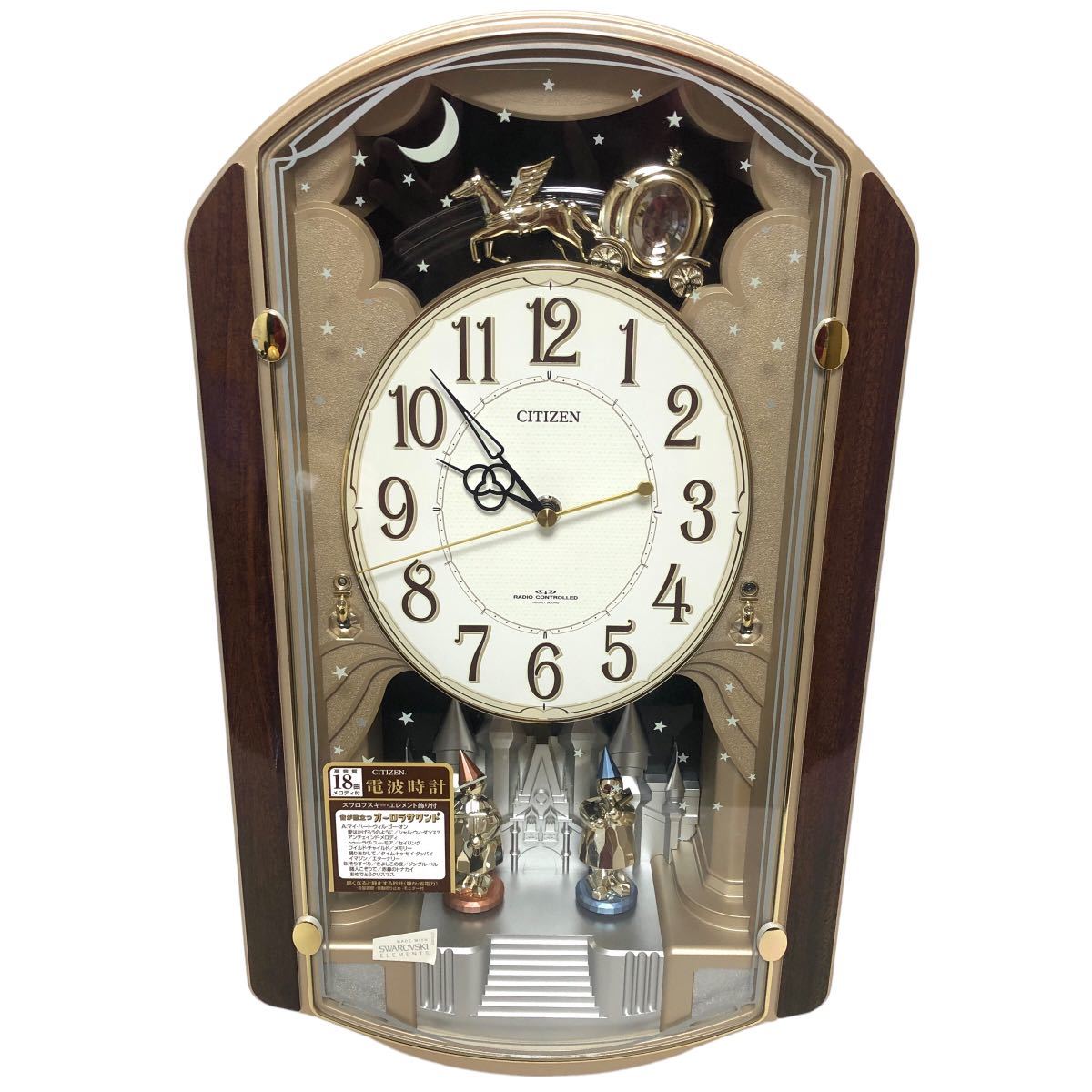 【極美品】シチズン 4MN463-A 掛け時計 柱時計 電波時計 オルゴール CITIZEN 時報 振り子 からくり
