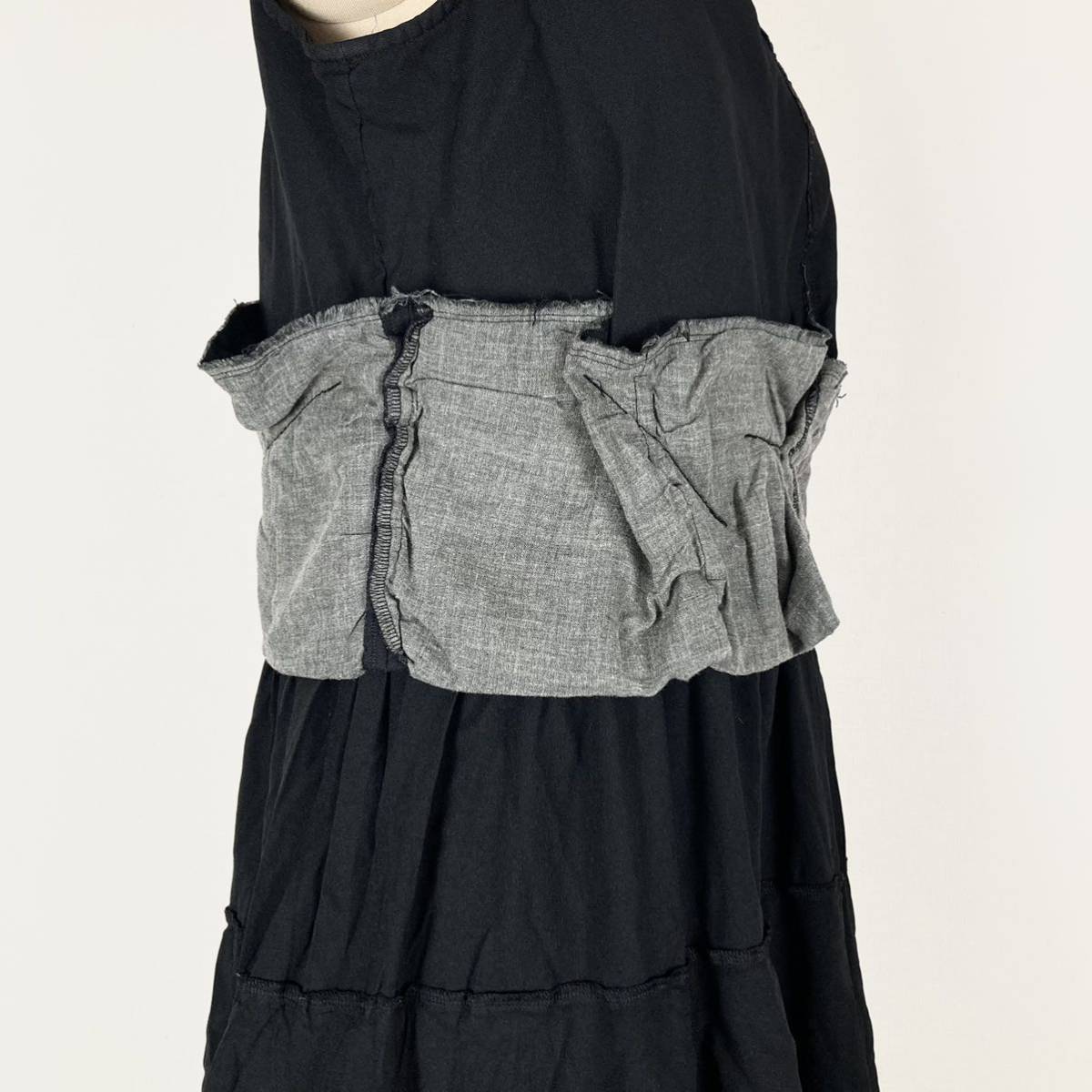 COMME des GARCONS 縮絨 切替デザインフリルワンピース 黒S