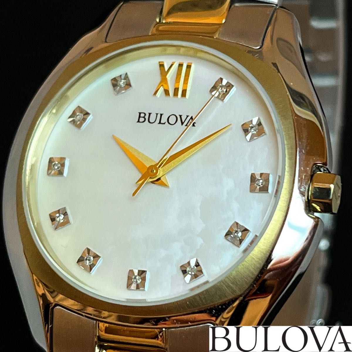 【BULOVA】展示品特価/ブローバ/レディース腕時計/お洒落/シルバー.ゴールド色/高級/マザーオブパール/綺麗/激レア/上品