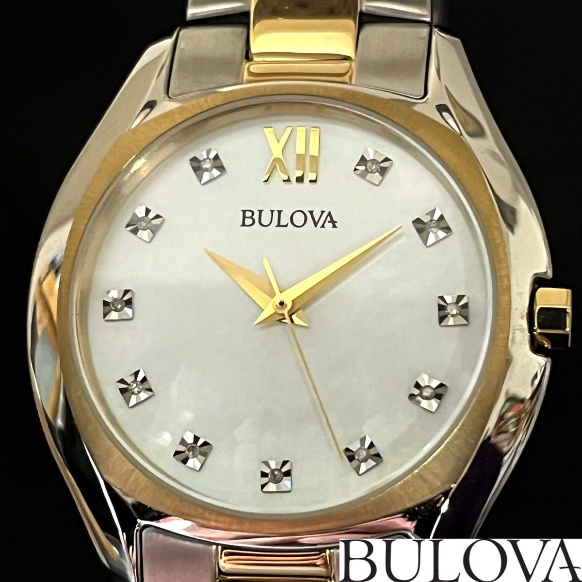 【BULOVA】展示品特価/ブローバ/レディース腕時計/お洒落/シルバー.ゴールド色/高級/マザーオブパール/綺麗/激レア/上品