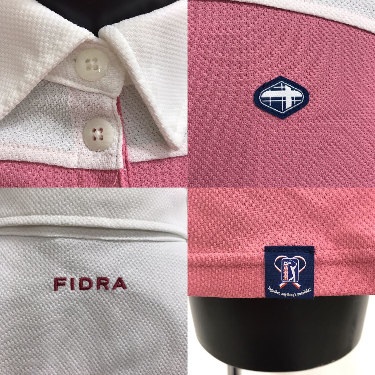 【USED】FIDRA フィドラ ポリエステル 半袖 ポロシャツ ワンピース ピンク ホワイト 白 レディース S ゴルフウェア_画像7