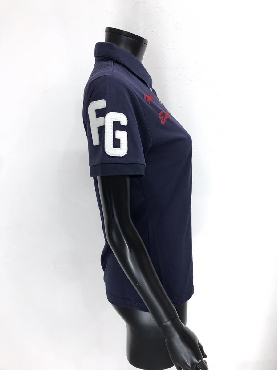 【USED】FILA フィラ ポリエステル ボタンダウン 半袖 ポロシャツ ロゴ刺繍 ネイビー 紺 レディース LL ゴルフウェア_画像4