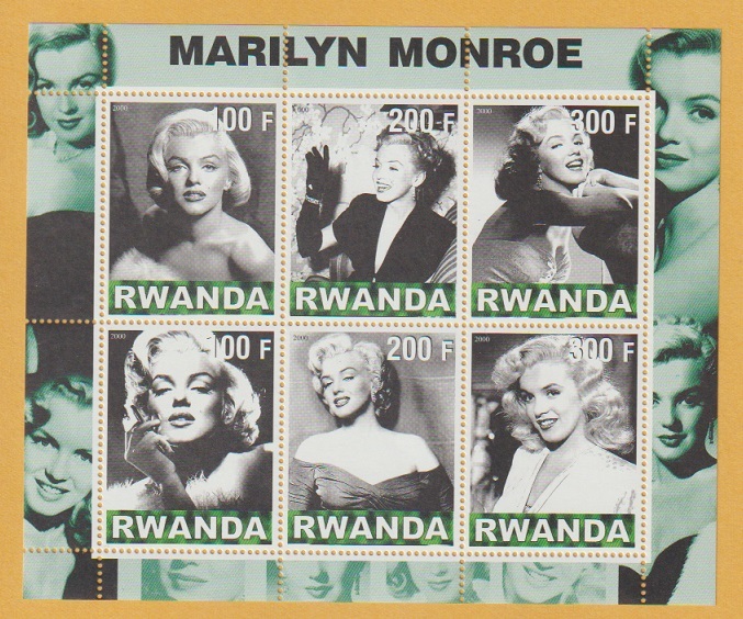 ● 【外国切手・ルワンダ】 マリリン・モンロー　切手シート (`00)　未使用_画像1