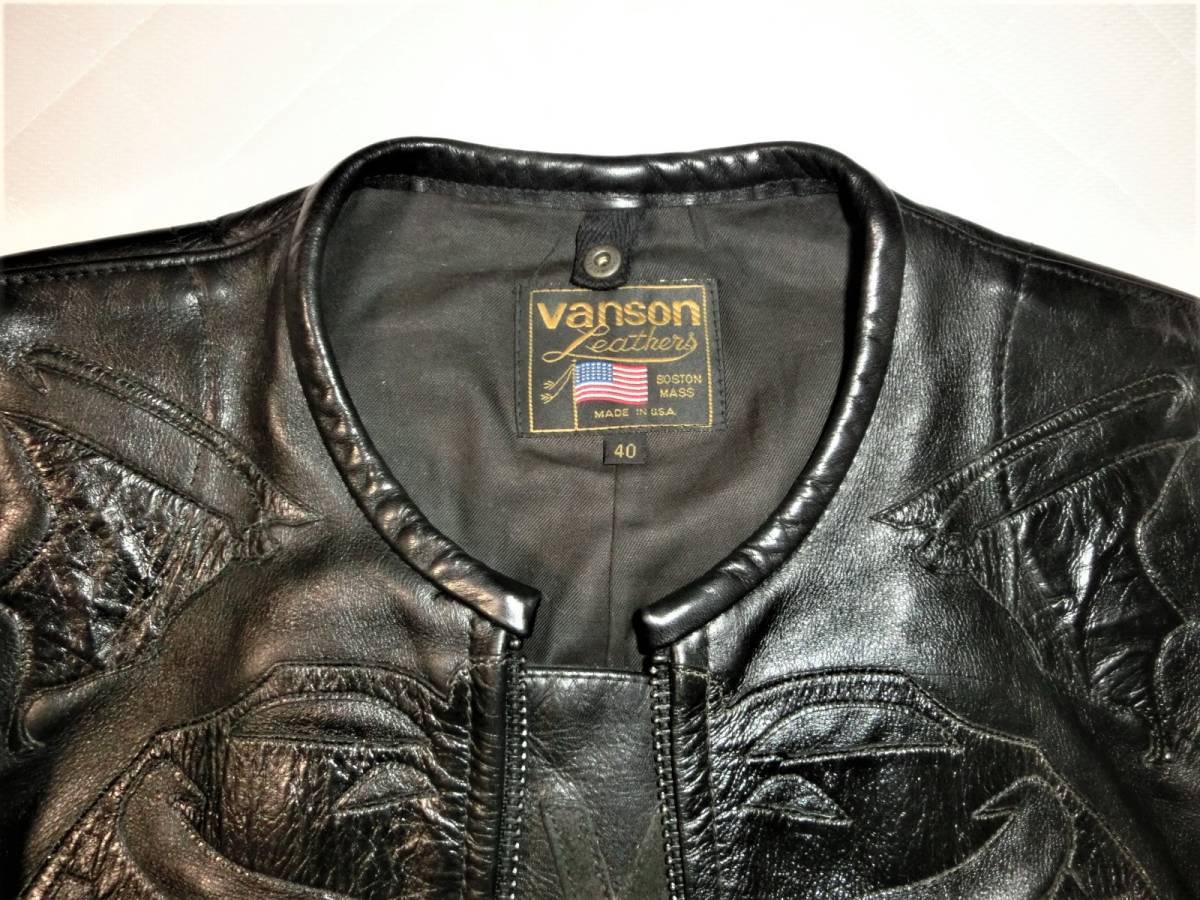 VANSON ボーンズ bone ボーン 40シングル 骨 ライダースジャケット骸骨 スカルボーン 革ジャン レザージャケット リカラーオールブラック黒_画像3