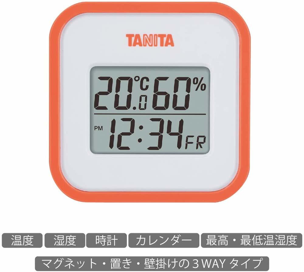 送料無料★タニタ 温湿度計 時計 カレンダー 温度 湿度 デジタル 壁掛け 卓上 マグネット オレンジ TT-558 OR_画像3