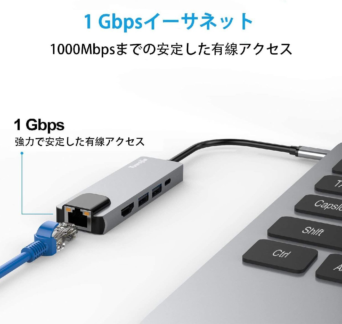 送料無料★USB type C HDMI LAN ハブ Tuwejia 変換アダプタ 5in1 イーサネット (スペースグレイ)_画像4