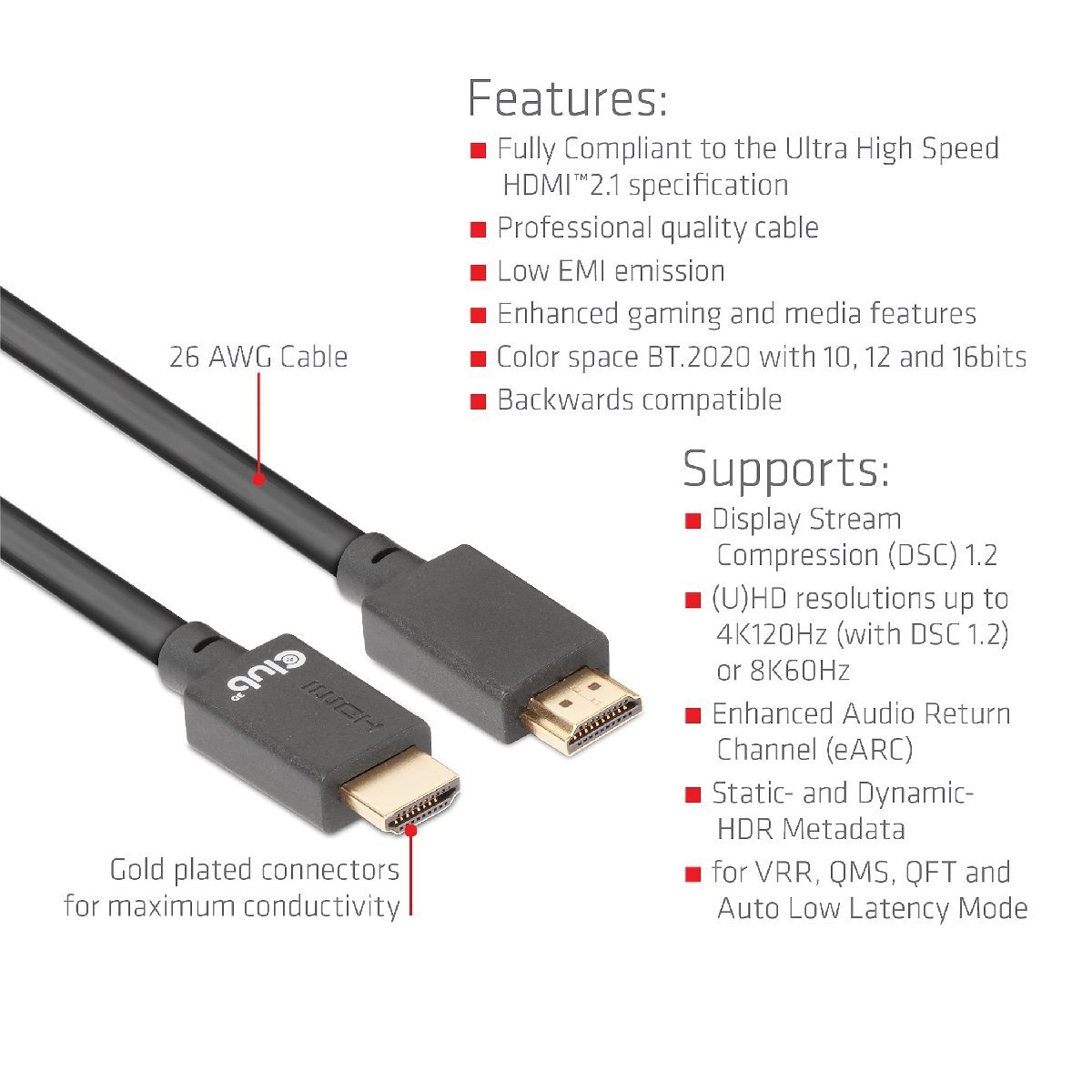 見事な創造力 Club3D HDMI 2.1 4K120Hz 8K60Hz 48Gbps Male 3m 26AWG Ultra High Sp 