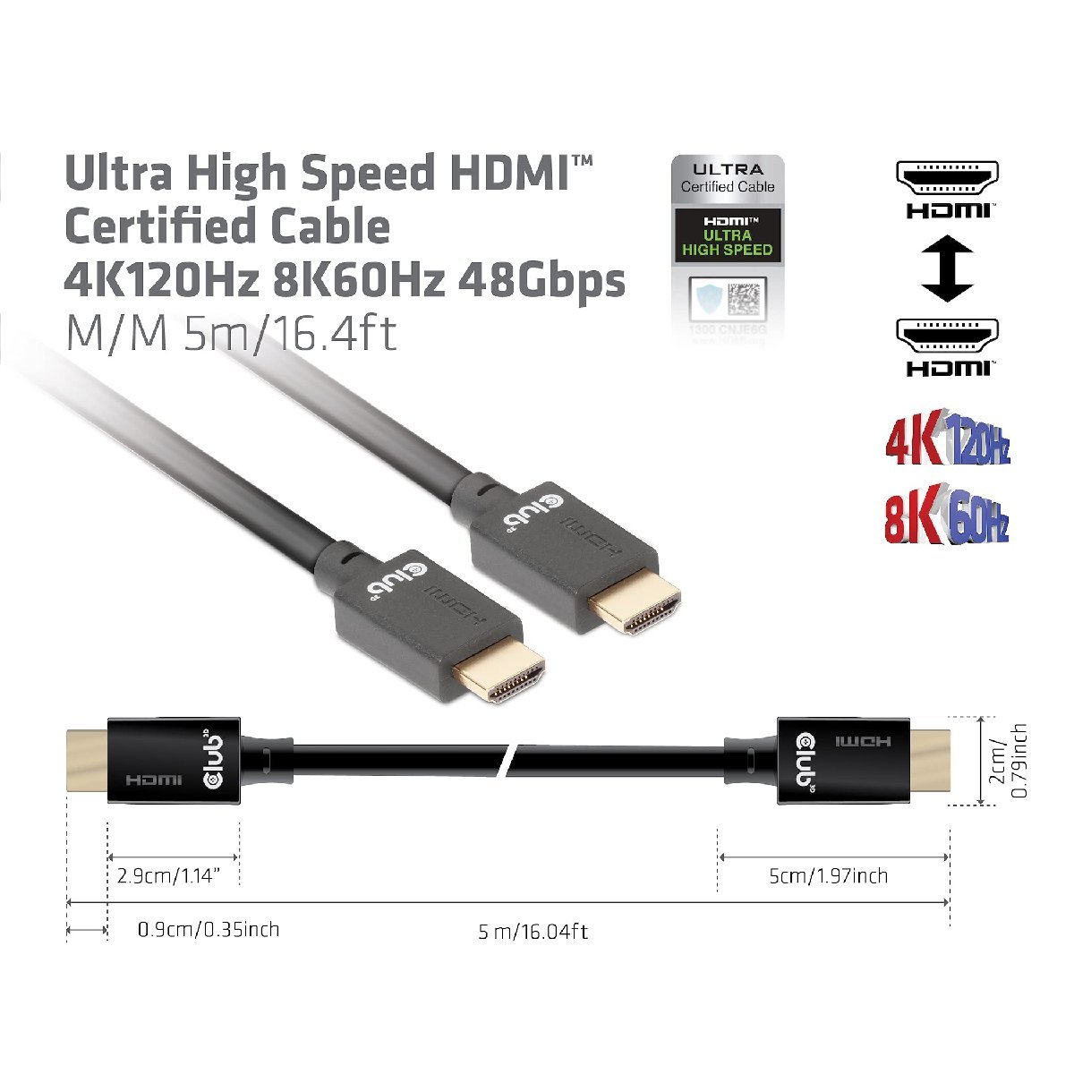 送料無料★HDMI 2.1 4K120Hz 8K60Hz 48Gbps Male/Male ウルトラ ハイスピード (5m)_画像3