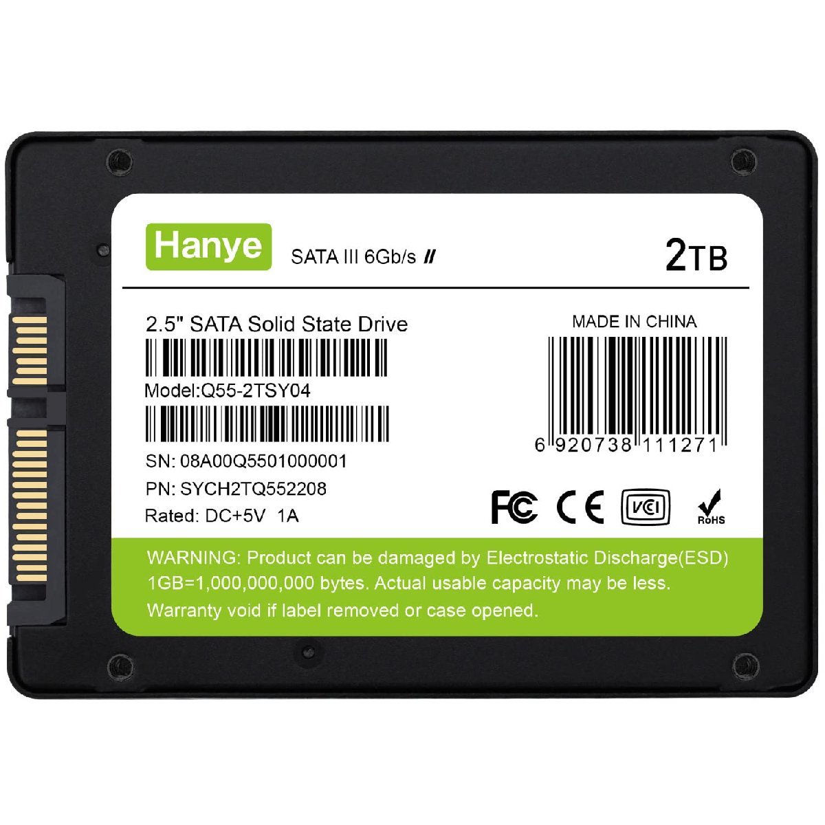 送料無料★Hanye 2TB 内蔵型SSD 2.5インチ 7mm SATAIII 6Gb/s 550MB/s 3D NAND_画像2