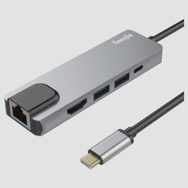 送料無料★USB type C HDMI LAN ハブ Tuwejia 変換アダプタ 5in1 イーサネット (スペースグレイ)_画像1