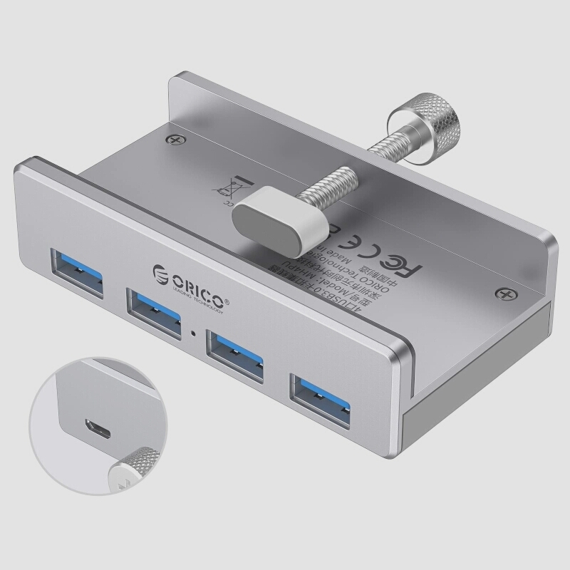 送料無料★ORICO USB3.0ハブ 4ポート クリップ式 5Gbps高速 5V/2A給電ポート付 シルバー MH4PU-P_画像1