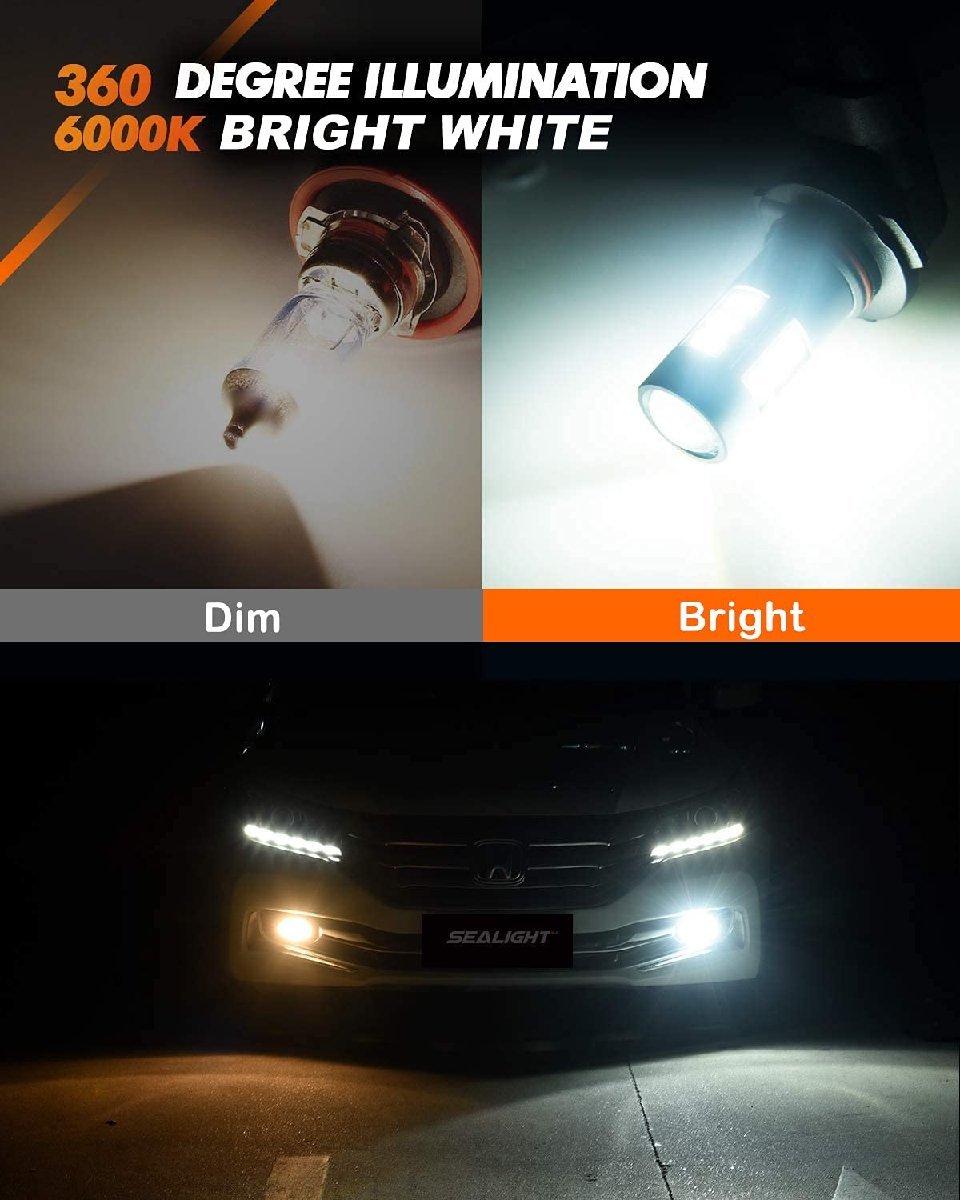 送料無料★SEALIGHT フォグランプ LED H8 H11 H16 ホワイト 12V DC12V対応 2個セット_画像2