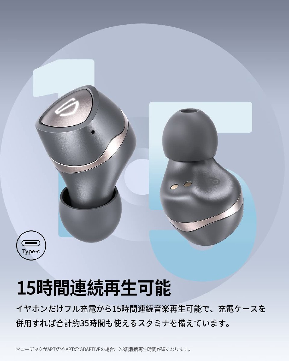 送料無料★SOUNDPEATS Sonic ワイヤレスイヤホン Bluetooth5.2 IPX5防水 両耳 片耳対応(銀灰色)_画像3