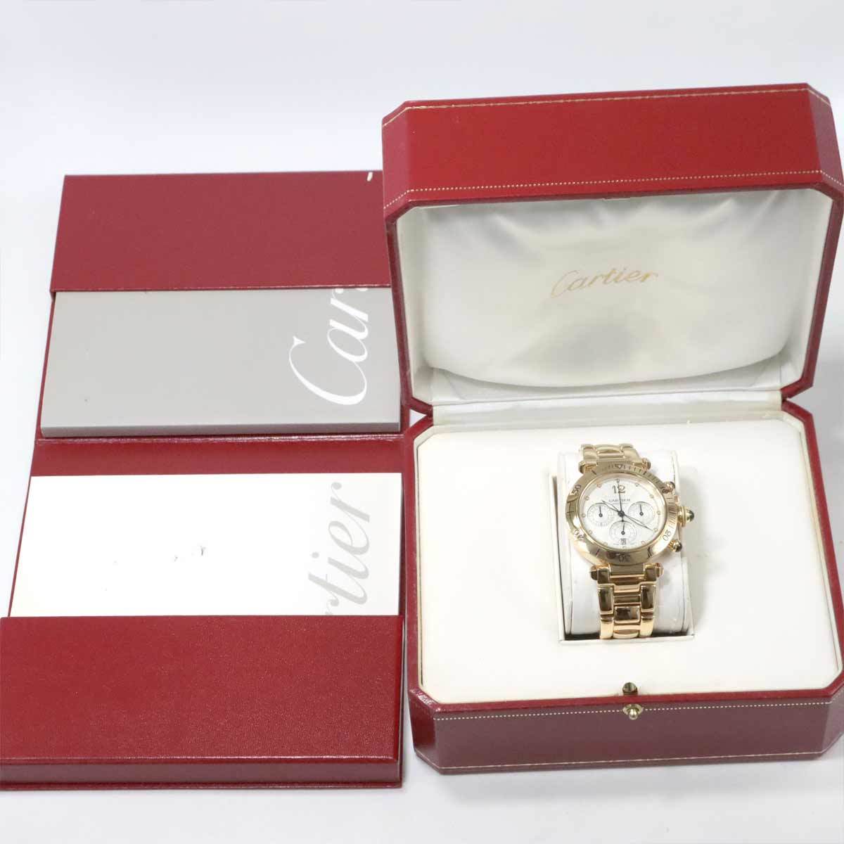 カルティエ Cartier パシャ クロノグラフ W30140D1 メンズ 腕時計 デイト シルバー 文字盤 K18YG 金無垢 自動巻き Pasha 90184065の画像2