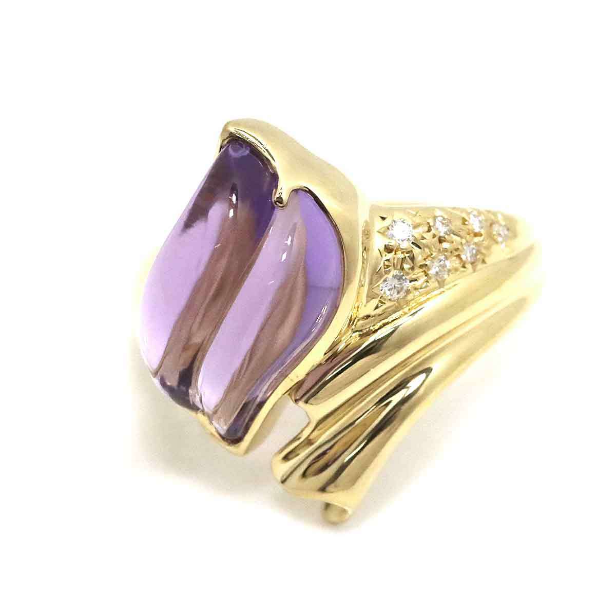 タサキ TASAKI 13号 リング アメジスト ダイヤ 0.06ct K18 YG イエローゴールド 750 田崎真珠 指輪 Amethyst Ring 90181634_画像2