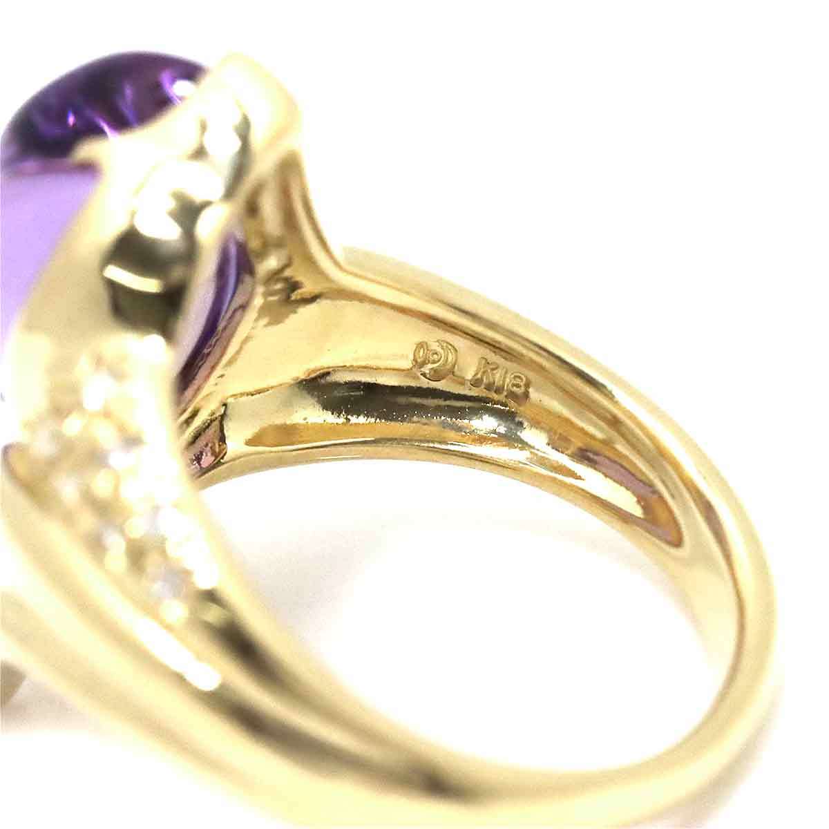 タサキ TASAKI 13号 リング アメジスト ダイヤ 0.06ct K18 YG イエロー