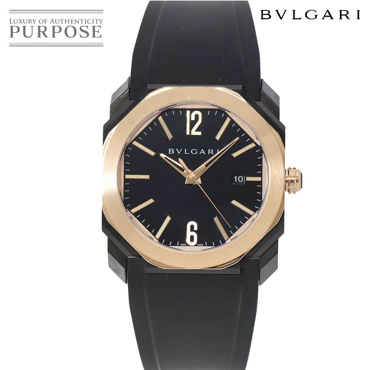 ブルガリ BVLGARI オクト ウルトラネロ BGOP41SG メンズ 腕時計 デイト ブラック 文字盤 K18PG ピンクゴールド 自動巻き Octo 90185250