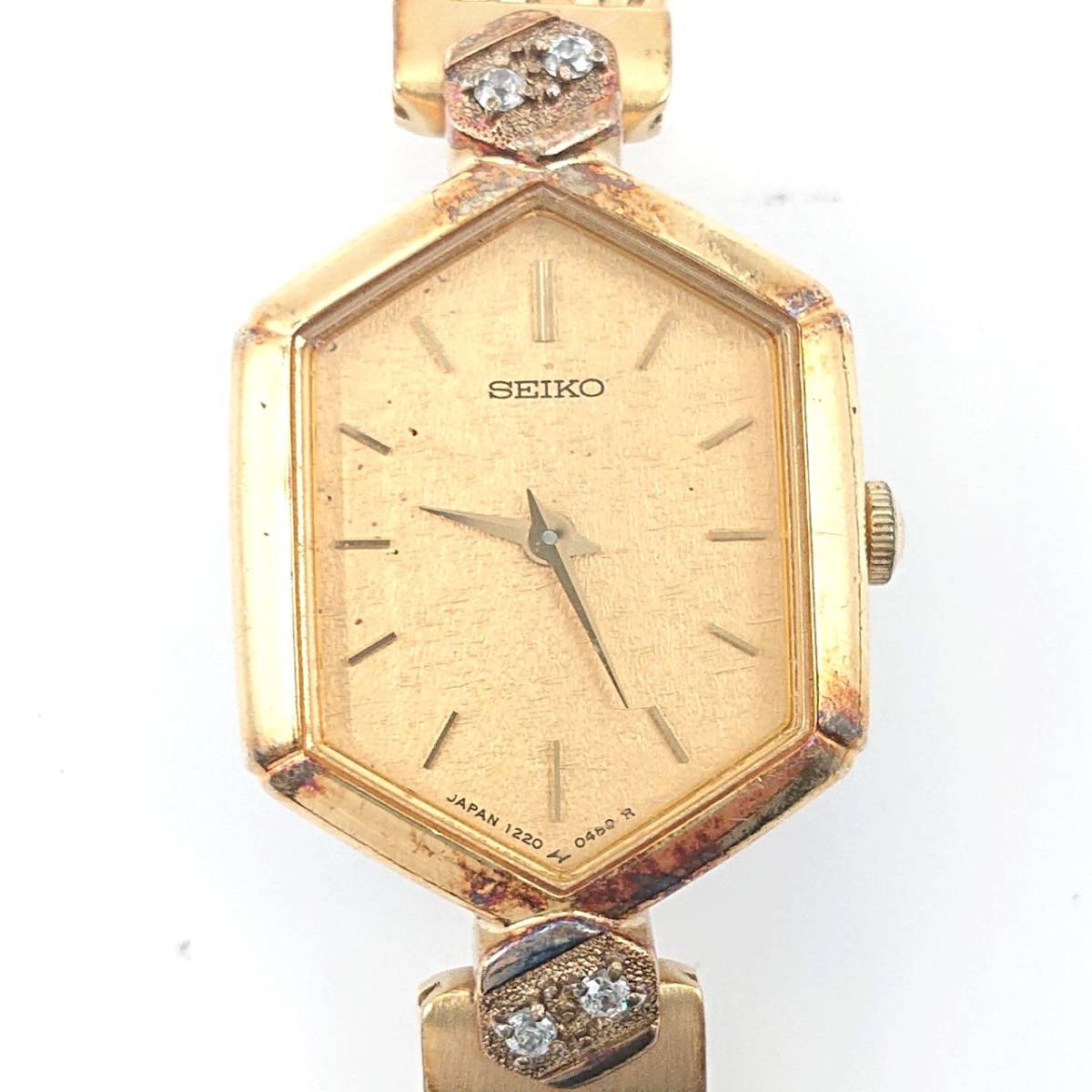 電池切れ】SEIKO セイコー クォーツ腕時計 ゴールド文字盤 六 電池切れ】SEIKO セイコー クォーツ腕時計 ゴールド文字盤 六