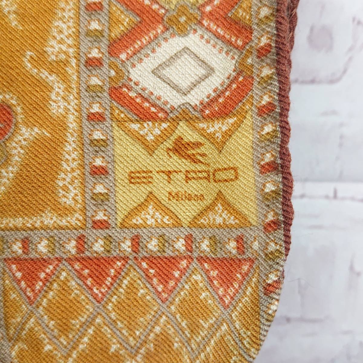 ETRO エトロ ロングスカーフ ストール ペイズリー柄 ブラウン×イエロー系 132×43