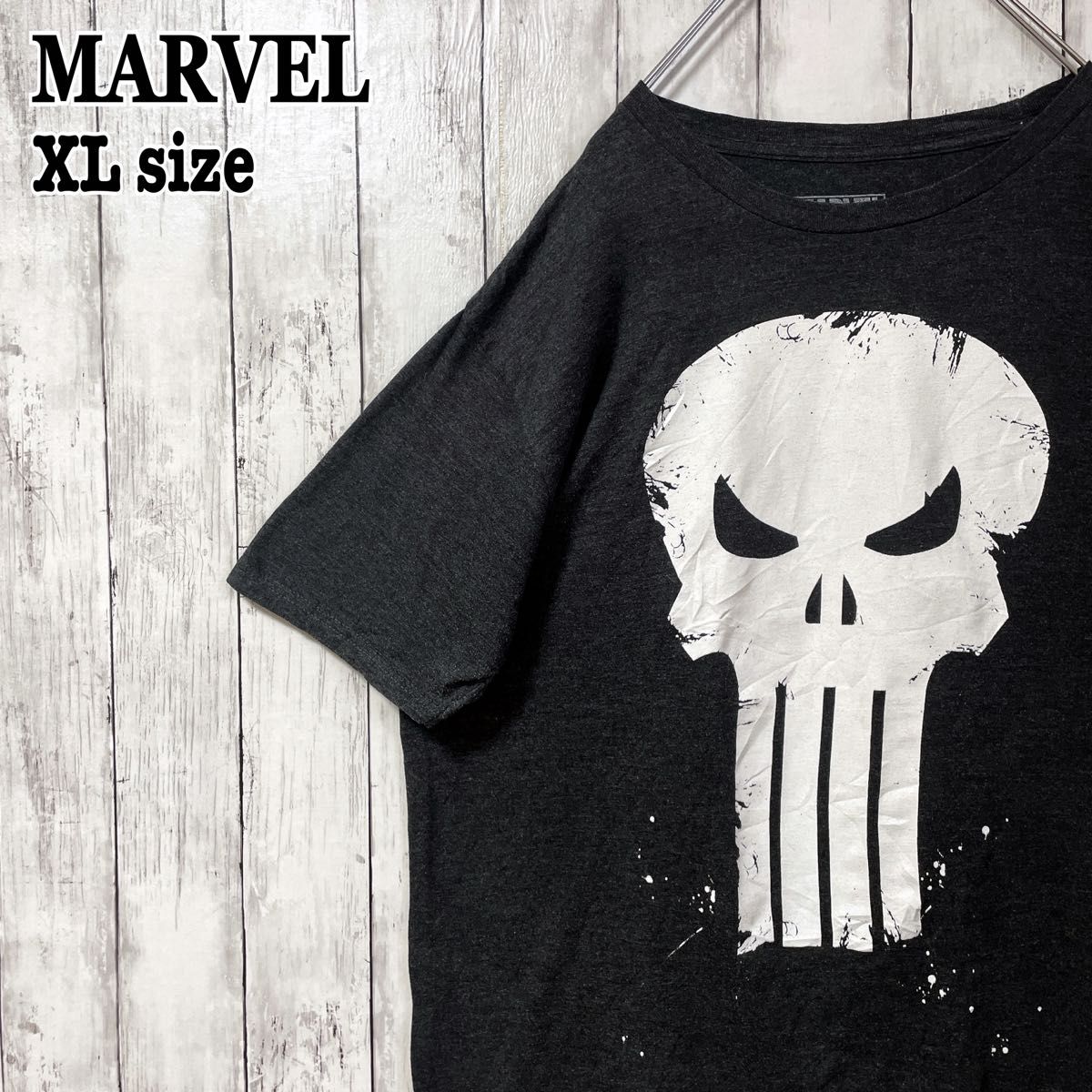 MARVEL マーベル パニッシャー スカル 骸骨 ビッグプリント ダークグレー Tシャツ プリントTシャツ XLサイズ 海外古着