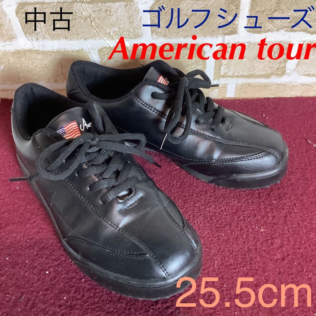 【売り切り!送料無料!】A-294 American tour!ゴルフシューズ!25.5cm!黒!ゴルフ!趣味!仕事!スポーツ!初心者!中古!_画像1