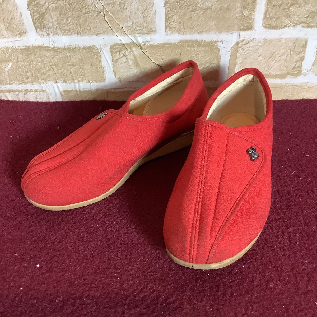 [ selling out! free shipping!]A-292.. principle! nursing shoes!23.5cm EEEE! red! red! nursing for! hook and loop fastener! attaching and detaching comfort chin! pair small of the back bad person!li is bili! used 