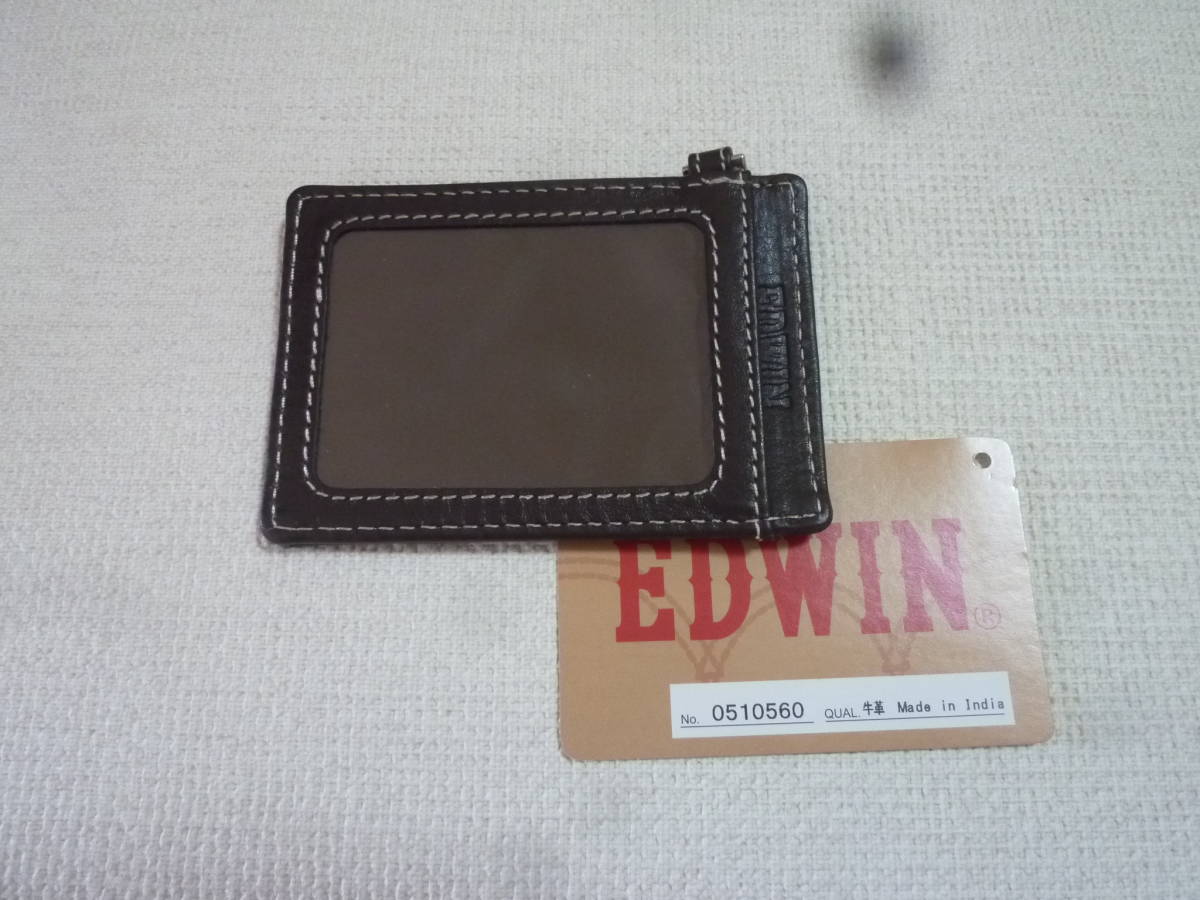 【新品・送料無料】EDWIN　エドウィン　牛革パスケース　チョコ色　0510560