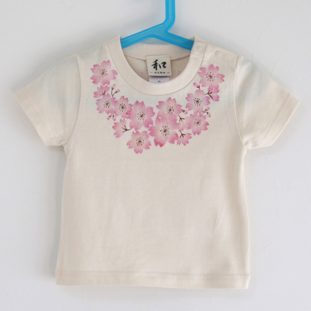  child clothes Kids T-shirt 140 size natural corsage Sakura pattern T-shirt hand made hand .. T-shirt peace pattern spring present 