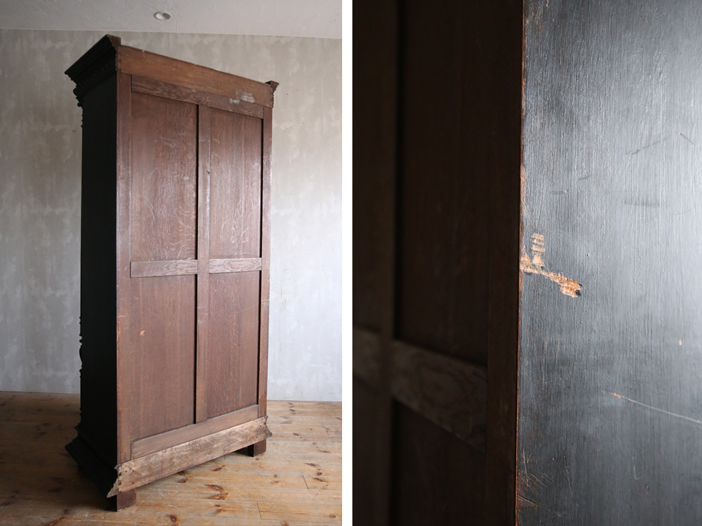  France antique * old tree glass cabinet / wooden bookcase / cupboard / black color display shelf showcase / store furniture / display shelves / French Vintage furniture 