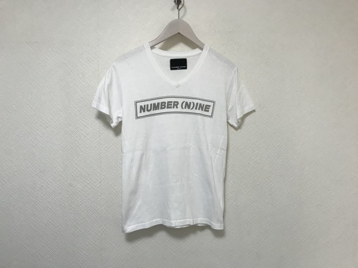 本物ナンバーナインデニムNUMBERNINEコットンロゴプリントVネック半袖TシャツメンズビジネススーツアメカジサーフS白ホワイト_画像1