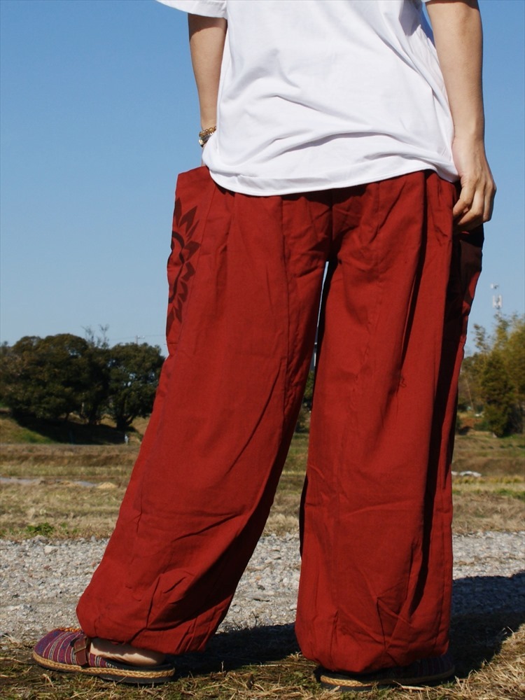 * ethnic Aladdin pants .. print including carriage * new goods unused E* Asian cotton material .. feeling less monkey L unisex 