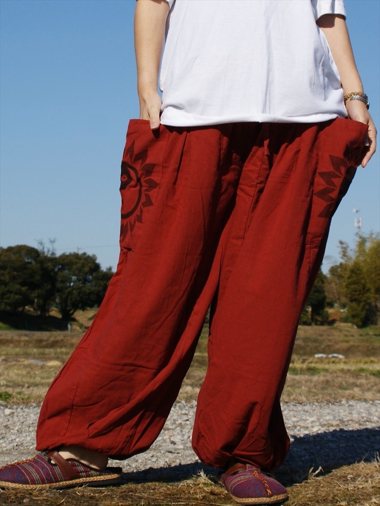 * ethnic Aladdin pants .. print including carriage * new goods unused E* Asian cotton material .. feeling less monkey L unisex 