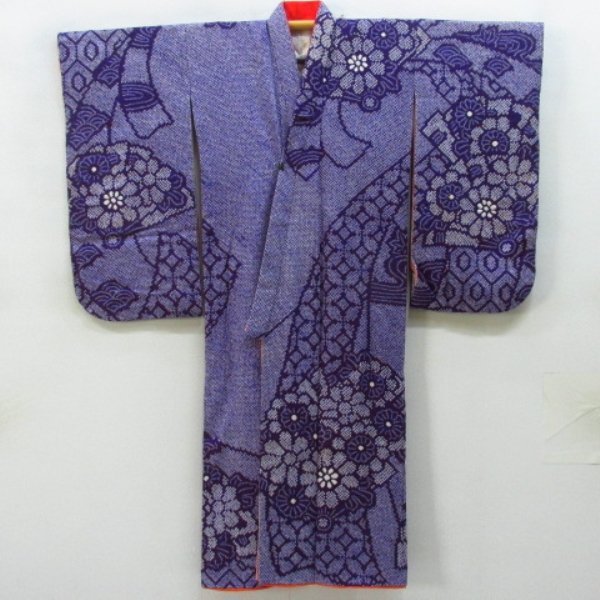 * кимоно 10* 1 иен шелк ребенок кимоно для девочки Junior для общий диафрагмирования . синий море волна . вода черепаха .. длина 143cm.61cm [ включение в покупку возможно ] **