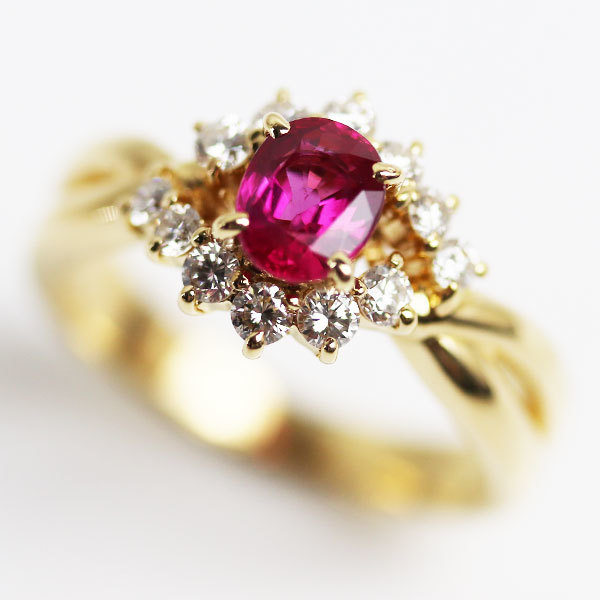今ならほぼ即納! ルビー0.69ct リング・指輪 イエローゴールド K18YG ダイヤモンド0.35ct 中古 レディース MR5258 4.6g 9号 ルビー 今ならほぼ即納! ルビー0.69ct リング・指輪 イエローゴールド K18YG ダイヤモンド0.35ct 中古 レディース MR5258 4.6g 9号 ルビー