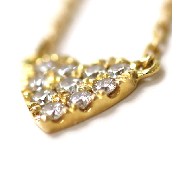 AHKAH Ahkah K18YG yellow gold Heart pave necklace VC0104010100 diamond 0.05ct 1.1g 40cm lady's used beautiful goods 