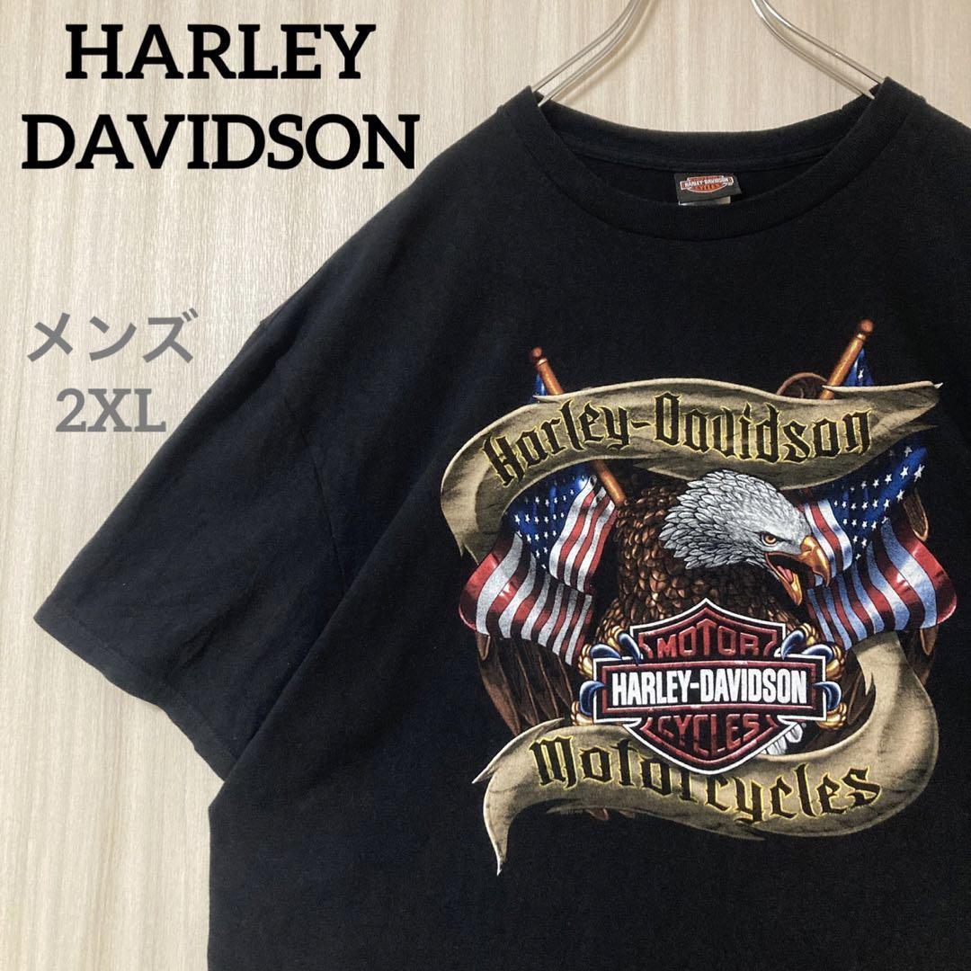 ハーレーダビッドソン　半袖　Tシャツ　両面プリントロゴ　イーグル　黒　2XL