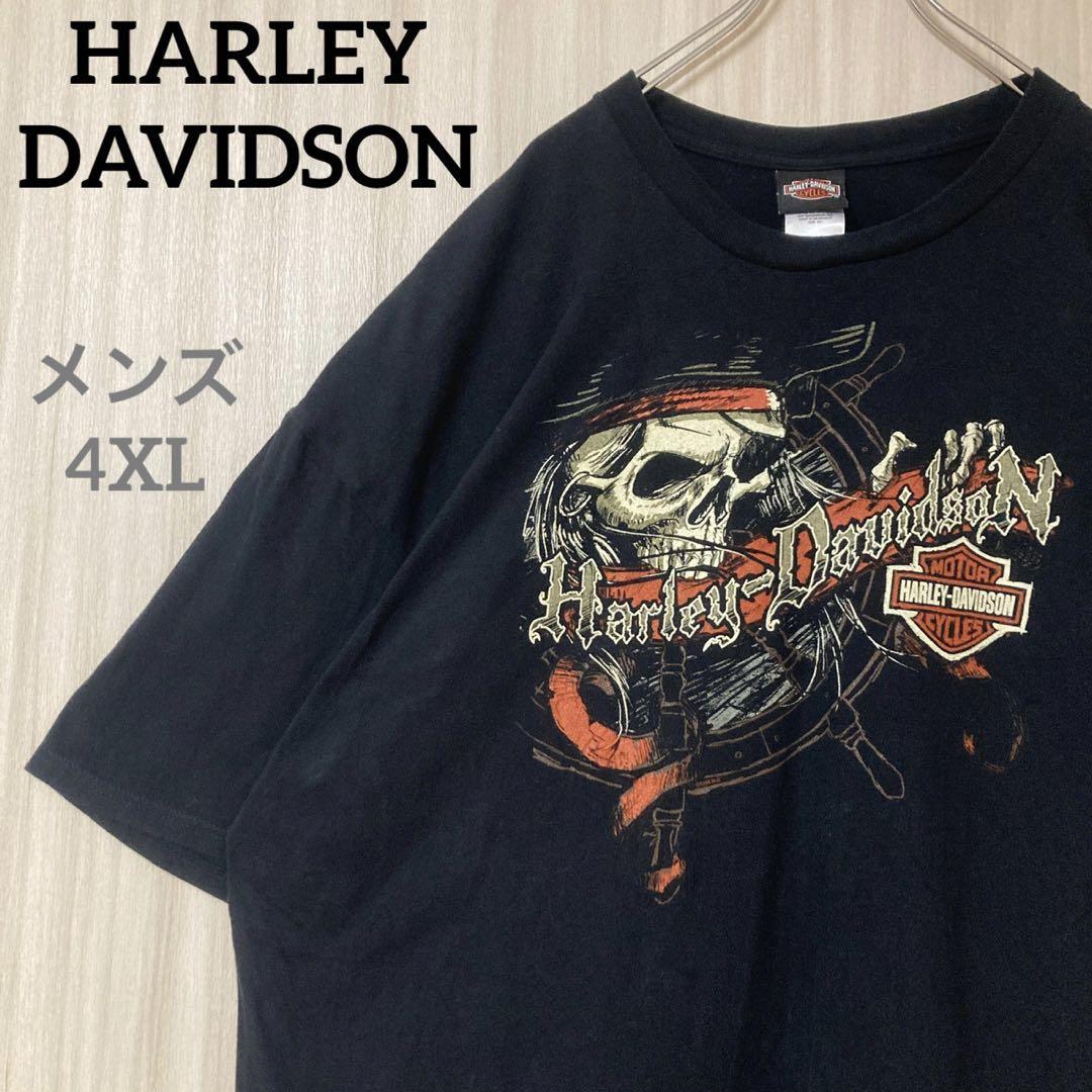 ハーレーダビッドソン 半袖 Tシャツ 両面プリントロゴ スカル 黒 4XL 