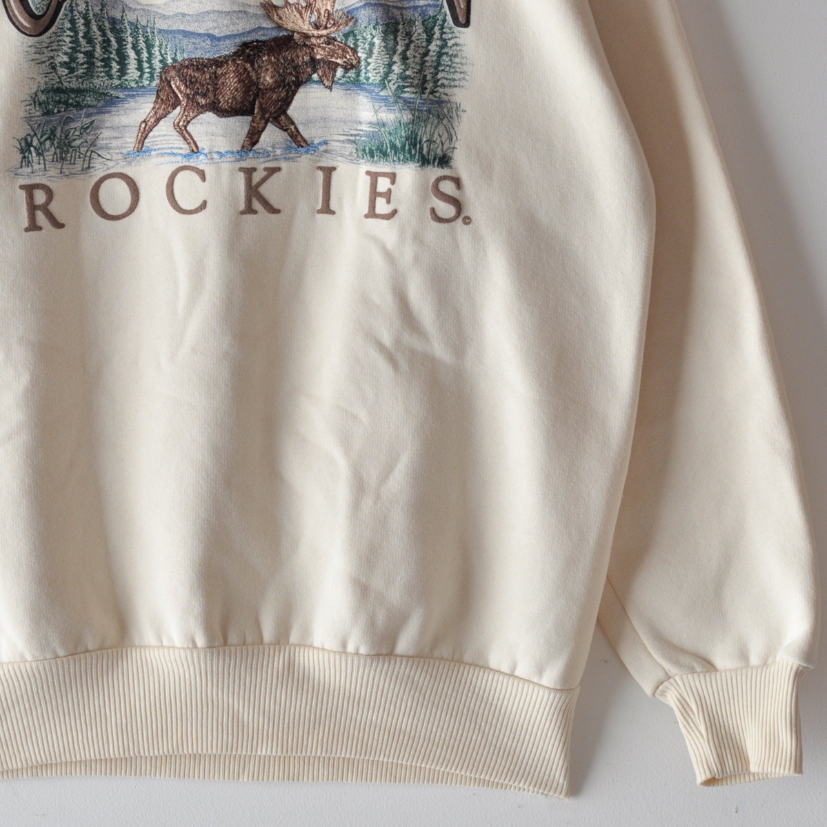 未使用 90s CANADIAN ROCKIES 刺繍 スウェット オフホワイト M カナダ製 動物柄 ヘラジカ スーベニア / ヴィンテージ 80s USA アメカジ_画像5