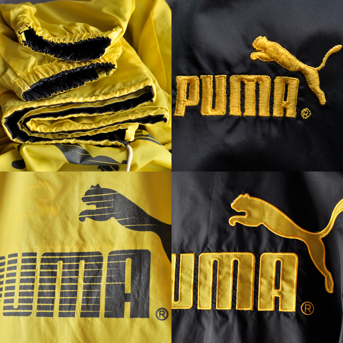 80s PUMA プーマ ナイロン リバーシブル トレーニング ジャケット XXL イエロー ブラック 刺繍ロゴ ビッグサイズ /ヴィンテージ 90s ユーロ_画像8