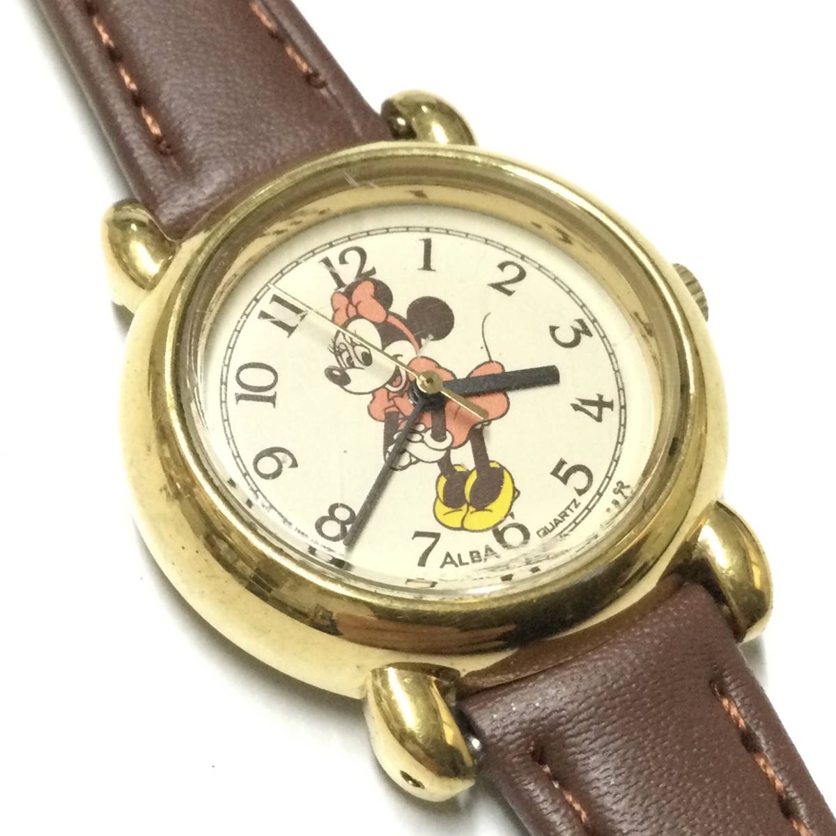 [ retro * Vintage, батарейка & заменен ремень ] Seiko Alba SEIKO ALBA Disney Minnie Mouse наручные часы 