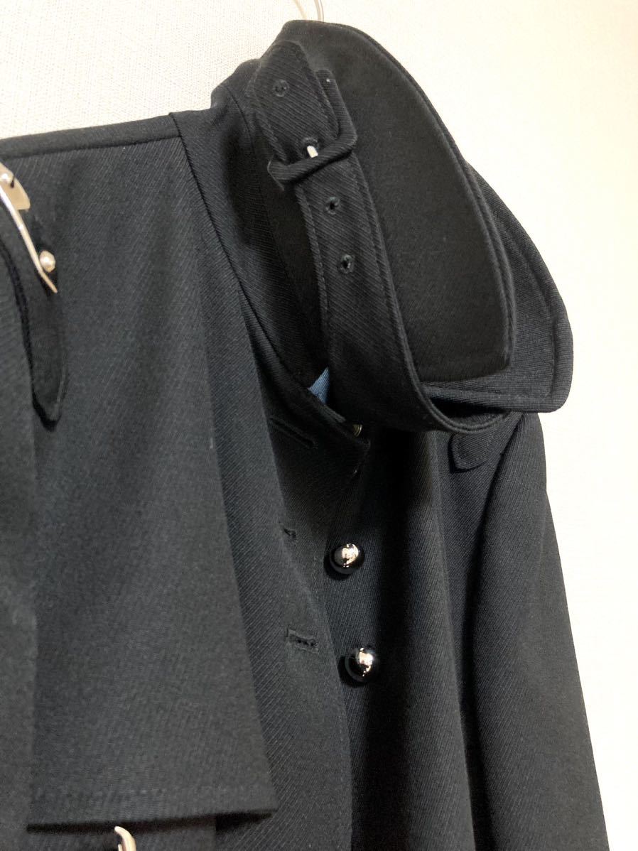  Balenciaga BALENCIAGA lady's wool short coat metal button belt 36 black jacket black silver 