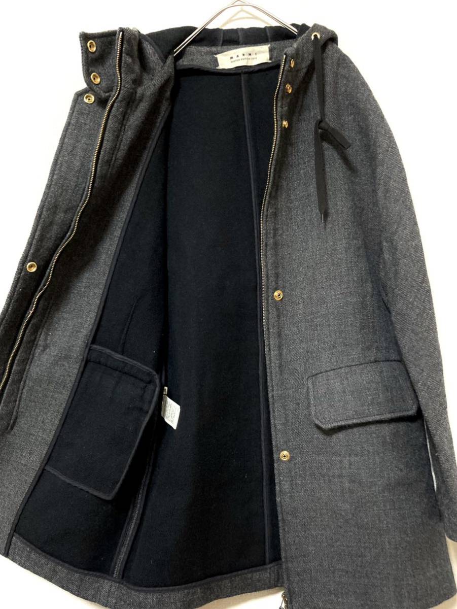 マルニ marni フーデッド ウール コート レディース フード 38 グレー-