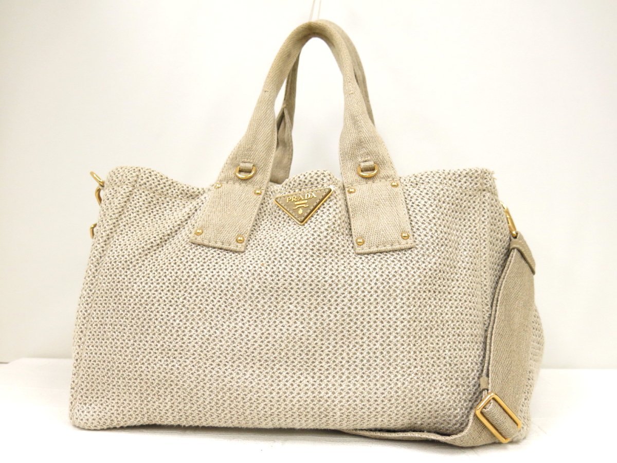 Yahoo!オークション - ◇美品◇PRADA プラダ◇カナパ◇リネン◇2way