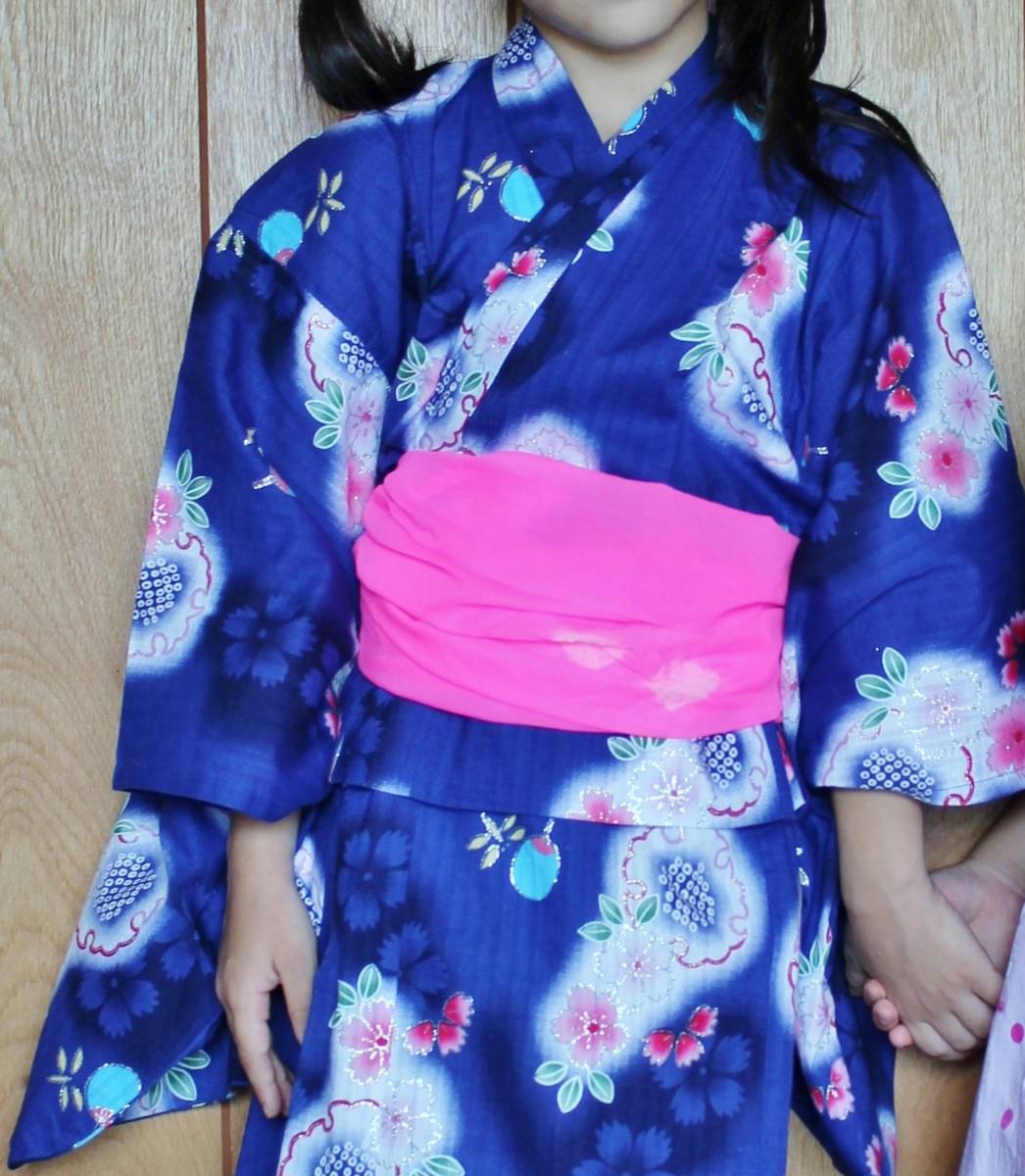 女の子用美しい着物 売り込み サイズ110 綿 シルク 素晴らしい色 KAWAI 青 ピンク 人気ブレゼント