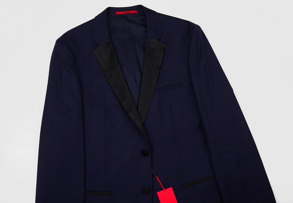 新品 107,000円 HUGO BOSS スーツ テーラードジャケット タキシード L～XLサイズ94ビジネス48結婚式38Lスリムフィット黒イタリア製グアベロ_画像5