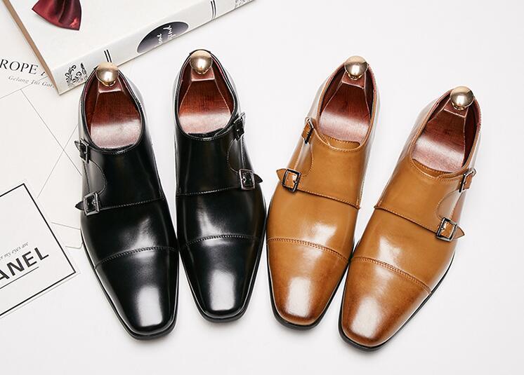 新作　 ビジネスシューズ 牛革 モンクストラップ 革靴 レザーシューズ 紳士靴 3cmシークレット 本革 フォーマル 二色 ブラック 25.5cm_画像10