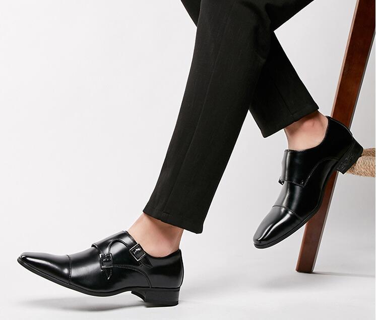 新作　 ビジネスシューズ 牛革 モンクストラップ 革靴 レザーシューズ 紳士靴 3cmシークレット 本革 フォーマル 二色 ブラック 25.5cm_画像8